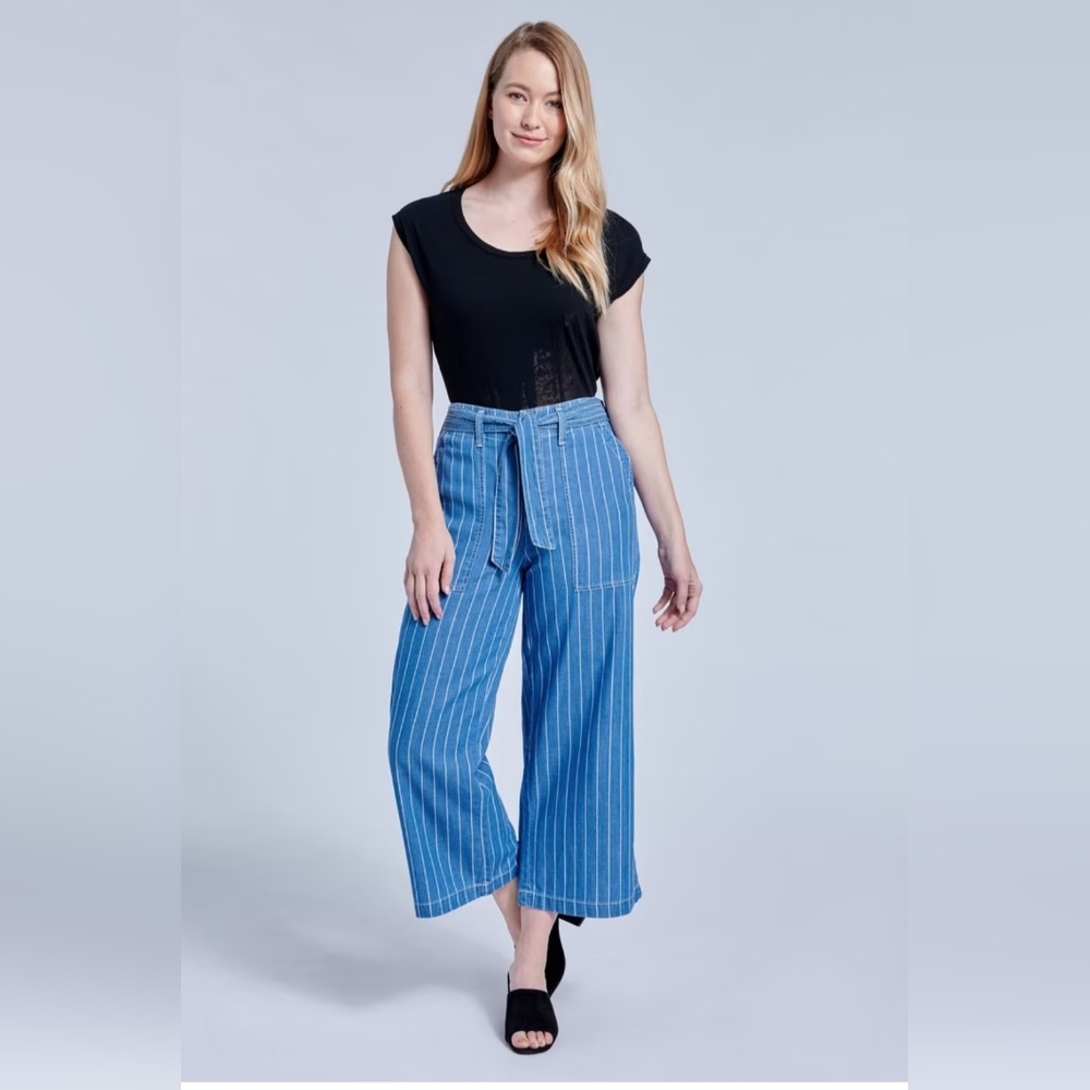 Seven 7 Wide Leg Pants Mystical Blue Striped Jeans Denim Chambray 8